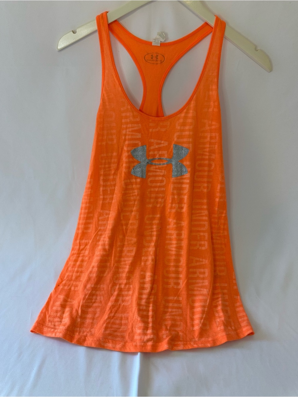 Under Armour Neon Orange Racerback Tank with Silver Logo